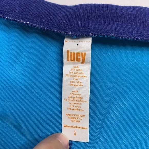 Lucy Blue Scoop-neck Mesh Back Athleisure Short Sleeve Shirt - Picture 3 of 5